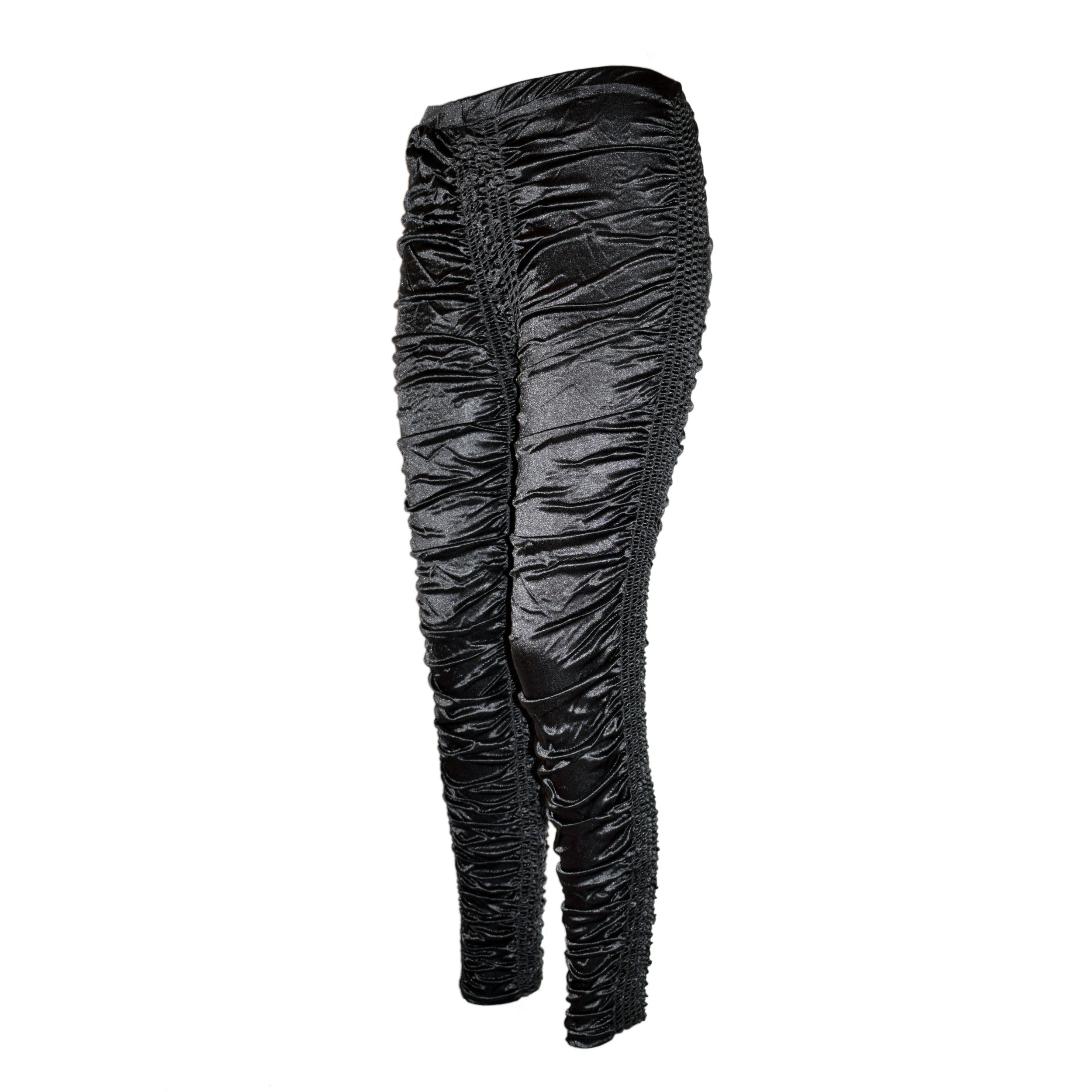 Rubberfashion Glanz Leggings - glänzende Leggin mit Po Taschen und Verzierungen bis zur Hüfte für Frauen